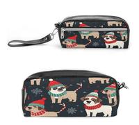 MNVTSKOP Merry Christmas Dog Makeup Bag Small Cosmetic Travel Case Portable Stationery Organizer for Women Teacher