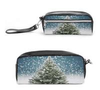 MNVTSKOP Merry Christmas Pine Tree Makeup Bag Small Cosmetic Travel Case Portable Stationery Organizer for Women Teacher