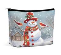 MNVTSKOP Merry Christmas Snow Man And Birds Cosmetic Bag Large Capacity Travel Makeup Bag Trendy Portable Toiletry Bag for Women