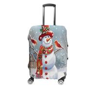 MNVTSKOP Merry Christmas Snow Man And Birds Luggage Covers Scratch-Resistant Washable Suitcase Cover Polyester Elastic Travel Baggage Protector for Suitcase Protector Cover, white, XL