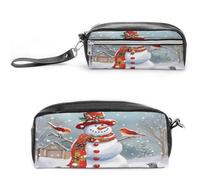 MNVTSKOP Merry Christmas Snow Man And Birds Makeup Bag Small Cosmetic Travel Case Portable Stationery Organizer for Women Teacher