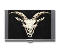 MNVTSKOP Metal Business Card Holder Slim Business Card Case Purse Name Cards Holders A Gothic Goat Skull Professional Businesses Cards Organizer Credit Carrier for Men Women, A Gothic Goat Skull, 3.7