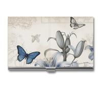 MNVTSKOP Metal Business Card Holder Slim Business Card Case Purse Name Cards Holders Blue Flower Professional Businesses Cards Organizer Credit Carrier for Men Women, Blue Flower, 3.7 × 2.2 × 0.3