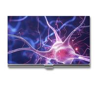 MNVTSKOP Metal Business Card Holder Slim Business Card Case Purse Name Cards Holders Blue Nerve Cell Professional Businesses Cards Organizer Credit Carrier for Men Women, Blue Nerve Cell, 3.7 × 2.2 ×