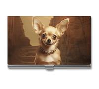 MNVTSKOP Metal Business Card Holder Slim Business Card Case Purse Name Cards Holders Chihuahua on The Hillside Professional Businesses Cards Organizer Credit Carrier for Men Women, Chihuahua on The