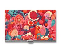 MNVTSKOP Metal Business Card Holder Slim Business Card Case Purse Name Cards Holders Colorful Food Patterns Professional Businesses Cards Organizer Credit Carrier for Men Women, Colorful Food Patterns