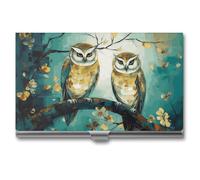 MNVTSKOP Metal Business Card Holder Slim Business Card Case Purse Name Cards Holders Couple Owl Perch Tree Professional Businesses Cards Organizer Credit Carrier for Men Women