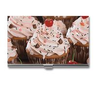 MNVTSKOP Metal Business Card Holder Slim Business Card Case Purse Name Cards Holders Cupcake And Muffin Professional Businesses Cards Organizer Credit Carrier for Men Women, Cupcake And Muffin, 3.7 ×