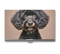 MNVTSKOP Metal Business Card Holder Slim Business Card Case Purse Name Cards Holders Cute Black Pug Professional Businesses Cards Organizer Credit Carrier for Men Women, Cute Black Pug, 3.7 × 2.2 ×