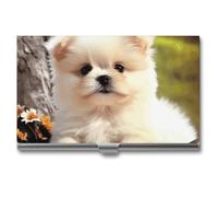 MNVTSKOP Metal Business Card Holder Slim Business Card Case Purse Name Cards Holders Cute Dog Professional Businesses Cards Organizer Credit Carrier for Men Women, Cute Dog, 3.7 × 2.2 × 0.3 Inches