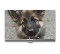 MNVTSKOP Metal Business Card Holder Slim Business Card Case Purse Name Cards Holders Cute German Shepherd Puppy Professional Businesses Cards Organizer Credit Carrier for Men Women, Cute German