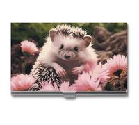 MNVTSKOP Metal Business Card Holder Slim Business Card Case Purse Name Cards Holders Cute Hedgehog in Flowers Professional Businesses Cards Organizer Credit Carrier for Men Women, Cute Hedgehog in