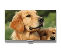 MNVTSKOP Metal Business Card Holder Slim Business Card Case Purse Name Cards Holders Dog Golden Retriever Professional Businesses Cards Organizer Credit Carrier for Men Women