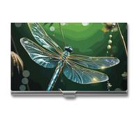 MNVTSKOP Metal Business Card Holder Slim Business Card Case Purse Name Cards Holders Dragonfly Green Professional Businesses Cards Organizer Credit Carrier for Men Women, Dragonfly Green, 3.7 × 2.2 ×