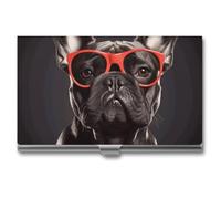 MNVTSKOP Metal Business Card Holder Slim Business Card Case Purse Name Cards Holders French Bulldog Professional Businesses Cards Organizer Credit Carrier for Men Women, French Bulldog, 3.7 × 2.2 ×