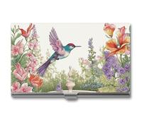 MNVTSKOP Metal Business Card Holder Slim Business Card Case Purse Name Cards Holders Garden with Birds And Flowers Professional Businesses Cards Organizer Credit Carrier for Men Women, Garden with
