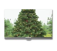 MNVTSKOP Metal Business Card Holder Slim Business Card Case Purse Name Cards Holders Garlad Pine Tree Professional Businesses Cards Organizer Credit Carrier for Men Women, Garlad Pine Tree, 3.7 × 2.2