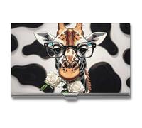 MNVTSKOP Metal Business Card Holder Slim Business Card Case Purse Name Cards Holders Giraffe Bites The Rose Professional Businesses Cards Organizer Credit Carrier for Men Women, Giraffe Bites The Rose