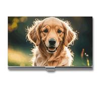 MNVTSKOP Metal Business Card Holder Slim Business Card Case Purse Name Cards Holders Golden Retrievers Professional Businesses Cards Organizer Credit Carrier for Men Women, Golden Retrievers, 3.7 ×