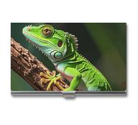 MNVTSKOP Metal Business Card Holder Slim Business Card Case Purse Name Cards Holders Green Geckos Professional Businesses Cards Organizer Credit Carrier for Men Women, Green Geckos, 3.7 × 2.2 × 0.3