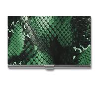 MNVTSKOP Metal Business Card Holder Slim Business Card Case Purse Name Cards Holders Green Snakeskin Professional Businesses Cards Organizer Credit Carrier for Men Women, Green Snakeskin, 3.7 × 2.2 ×
