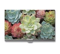 MNVTSKOP Metal Business Card Holder Slim Business Card Case Purse Name Cards Holders Green Succulents Professional Businesses Cards Organizer Credit Carrier for Men Women, Green Succulents, 3.7 × 2.2