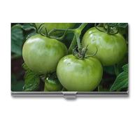 MNVTSKOP Metal Business Card Holder Slim Business Card Case Purse Name Cards Holders Green Tomatoes Image Professional Businesses Cards Organizer Credit Carrier for Men Women, Green Tomatoes Image