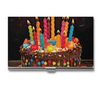 MNVTSKOP Metal Business Card Holder Slim Business Card Case Purse Name Cards Holders Happy Birthday Big Cake Professional Businesses Cards Organizer Credit Carrier for Men Women, Happy Birthday Big