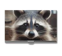 MNVTSKOP Metal Business Card Holder Slim Business Card Case Purse Name Cards Holders Little Raccoon Face Professional Businesses Cards Organizer Credit Carrier for Men Women, Little Raccoon Face, 3.7