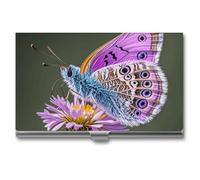 MNVTSKOP Metal Business Card Holder Slim Business Card Case Purse Name Cards Holders Lovely Purple Butterfly Professional Businesses Cards Organizer Credit Carrier for Men Women