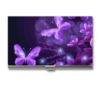 MNVTSKOP Metal Business Card Holder Slim Business Card Case Purse Name Cards Holders Lovely Purple Professional Businesses Cards Organizer Credit Carrier for Men Women, Lovely Purple, 3.7 × 2.2 × 0.3