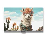 MNVTSKOP Metal Business Card Holder Slim Business Card Case Purse Name Cards Holders Mexican Llama Green Professional Businesses Cards Organizer Credit Carrier for Men Women, Mexican Llama Green, 3.7