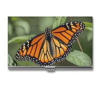 MNVTSKOP Metal Business Card Holder Slim Business Card Case Purse Name Cards Holders Monarch Butterflly Professional Businesses Cards Organizer Credit Carrier for Men Women, Monarch Butterflly, 3.7 ×