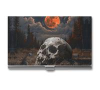 MNVTSKOP Metal Business Card Holder Slim Business Card Case Purse Name Cards Holders Night And Skull Professional Businesses Cards Organizer Credit Carrier for Men Women, Night And Skull, 3.7 × 2.2 ×