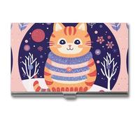 MNVTSKOP Metal Business Card Holder Slim Business Card Case Purse Name Cards Holders Orange And Blue Cat Professional Businesses Cards Organizer Credit Carrier for Men Women, Orange And Blue Cat, 3.7