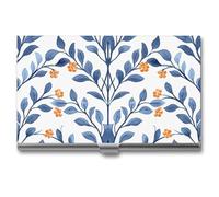 MNVTSKOP Metal Business Card Holder Slim Business Card Case Purse Name Cards Holders Orange Berry Pattern Professional Businesses Cards Organizer Credit Carrier for Men Women, Orange Berry Pattern