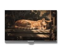 MNVTSKOP Metal Business Card Holder Slim Business Card Case Purse Name Cards Holders Orange Cat Sleeping Professional Businesses Cards Organizer Credit Carrier for Men Women, Orange Cat Sleeping, 3.7