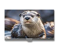 MNVTSKOP Metal Business Card Holder Slim Business Card Case Purse Name Cards Holders Otters Professional Businesses Cards Organizer Credit Carrier for Men Women, Otters, 3.7 × 2.2 × 0.3 Inches, Casual