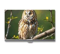 MNVTSKOP Metal Business Card Holder Slim Business Card Case Purse Name Cards Holders Owl Tree Branches Professional Businesses Cards Organizer Credit Carrier for Men Women, Owl Tree Branches, 3.7 ×