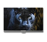 MNVTSKOP Metal Business Card Holder Slim Business Card Case Purse Name Cards Holders Panther With Blue Eyes Professional Businesses Cards Organizer Credit Carrier for Men Women, Panther With Blue Eyes