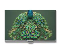 MNVTSKOP Metal Business Card Holder Slim Business Card Case Purse Name Cards Holders Peacock with Tassels Professional Businesses Cards Organizer Credit Carrier for Men Women, Peacock with Tassels
