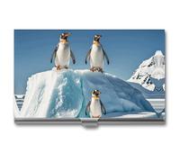 MNVTSKOP Metal Business Card Holder Slim Business Card Case Purse Name Cards Holders Penguins On The Iceberg Professional Businesses Cards Organizer Credit Carrier for Men Women, Penguins On The