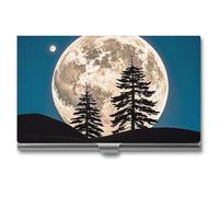 MNVTSKOP Metal Business Card Holder Slim Business Card Case Purse Name Cards Holders Pine Trees of The Moon Professional Businesses Cards Organizer Credit Carrier for Men Women, Pine Trees of The Moon