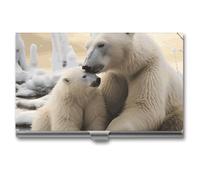 MNVTSKOP Metal Business Card Holder Slim Business Card Case Purse Name Cards Holders Polar Bear Love Professional Businesses Cards Organizer Credit Carrier for Men Women, Polar Bear Love, 3.7 × 2.2 ×