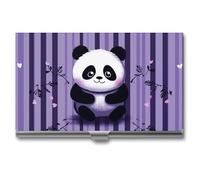 MNVTSKOP Metal Business Card Holder Slim Business Card Case Purse Name Cards Holders Purple Striped Panda Professional Businesses Cards Organizer Credit Carrier for Men Women, Purple Striped Panda