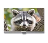 MNVTSKOP Metal Business Card Holder Slim Business Card Case Purse Name Cards Holders Raccoon Professional Businesses Cards Organizer Credit Carrier for Men Women, Raccoon, 3.7 × 2.2 × 0.3 Inches