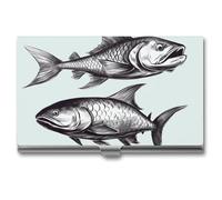 MNVTSKOP Metal Business Card Holder Slim Business Card Case Purse Name Cards Holders Sketch Fish Professional Businesses Cards Organizer Credit Carrier for Men Women, Sketch Fish, 3.7 × 2.2 × 0.3