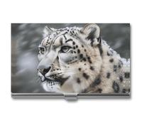 MNVTSKOP Metal Business Card Holder Slim Business Card Case Purse Name Cards Holders Snow Leopard Professional Businesses Cards Organizer Credit Carrier for Men Women