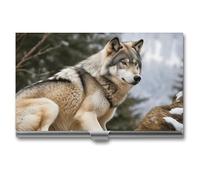 MNVTSKOP Metal Business Card Holder Slim Business Card Case Purse Name Cards Holders Snow Mountain Wild Wolf Professional Businesses Cards Organizer Credit Carrier for Men Women, Snow Mountain Wild