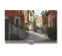 MNVTSKOP Metal Business Card Holder Slim Business Card Case Purse Name Cards Holders Street of Italy Professional Businesses Cards Organizer Credit Carrier for Men Women, Street of Italy, 3.7 × 2.2 ×